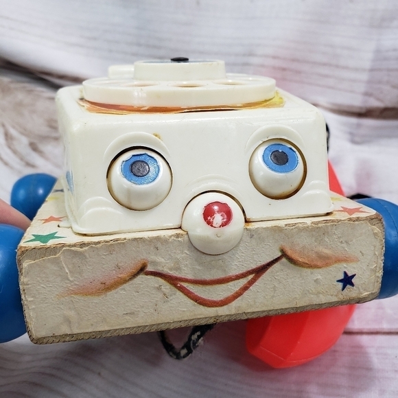 Fisher Price 1961 Chatter Telephone Pull Toy Wood Plastic Rainbow Lots Of Wear - Picture 2 of 11